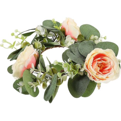 Couronne de fête, anneaux de bougies, anneaux de fleurs artificielles pour décoration, 4 pièces, couronne de table rose (1/5)