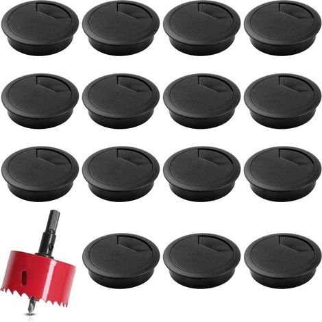 Lot de 15 Passe-câbles Ronds pour Bureau - Diamètre : 60 mm - Noir (1/5)