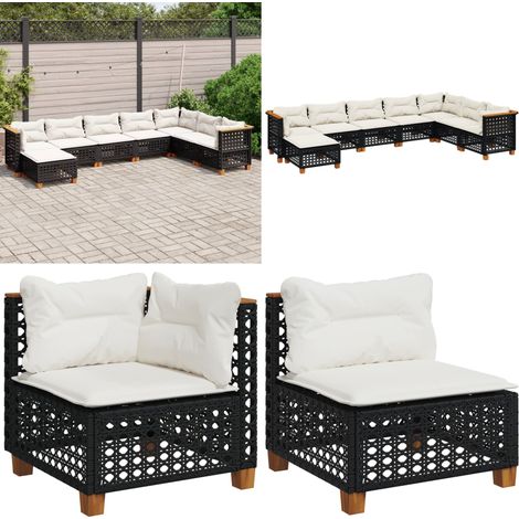 Salon de jardin 8 pcs avec coussins noir résine tressée - Canapé De Jardin - Salon De Jardin - Meuble De Jardin - Résine Tressée - Mobilier Extérieur - Home & Living (1/5)