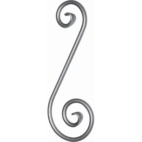 Volute en S inégale finition patte d'oie - Hauteur 360mm Largeur 130mm rond Ø12mm - Fer forgé - À souder - DECO FER FORGE (1/5)