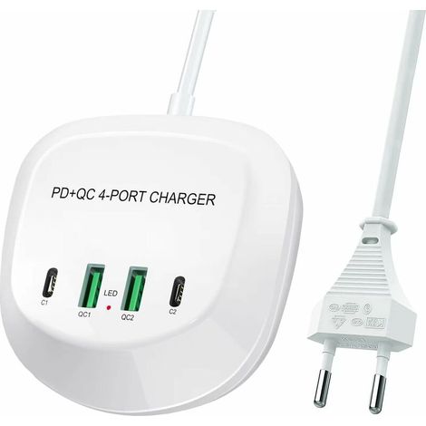 [JAMAIS UTILISÉ]Chargeur USB C Rapide, Jie xing cun Station de Charge USB PD QC 3.0 à Charge Rapide Prise USB 4 Ports Portable à Charge Rapide pour Iphone iPad et Plus