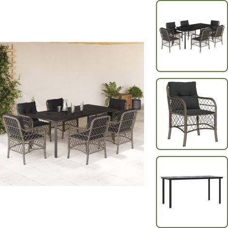 The Living Store 7-tlg. Garten-Essgruppe mit Kissen Grau Poly Rattan - Gartenessgruppe (1/5)