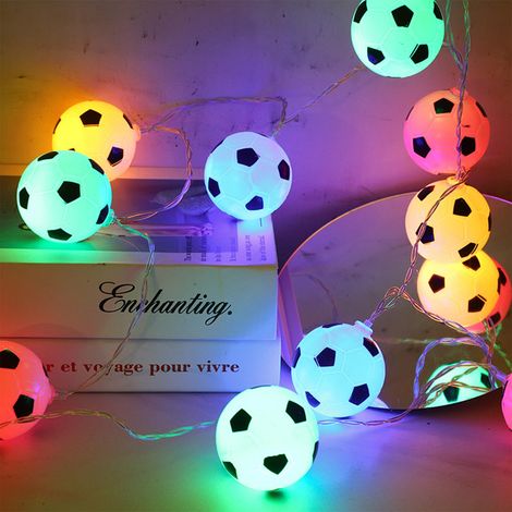 Guirlande lumineuse de football - 1,5 m - 10 LED - Pour chambre d'enfant - Design football - Fonctionnement à piles - Pour fête à thème, Noël, décoration d'intérieur (1/5)