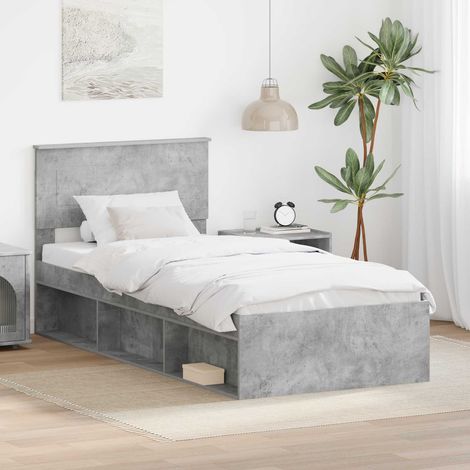 vidaXL Bettrahmen mit Kopfteil Beton Grau 100 x 200 cm Holzwerkstoff (1/5)