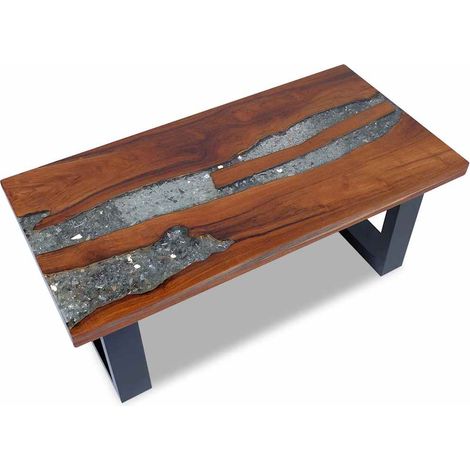 Table basse Table de salon Bout de canapé Teck Résine 100 x 50 cm 89416 (1/5)