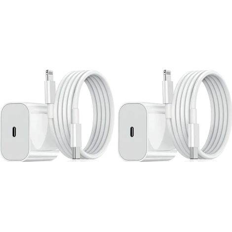 【YD】Lot de 2 chargeurs iPhone - Chargeur rapide - Adaptateur + câble de 2 mètres 20 W Lightning Blanc (20 W) (1/5)