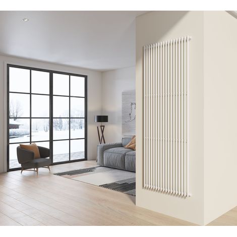 Radiatore design 200x74 cm (18 tubi) in acciaio bianco a tubi tondi interasse verticale H. 200 PISA