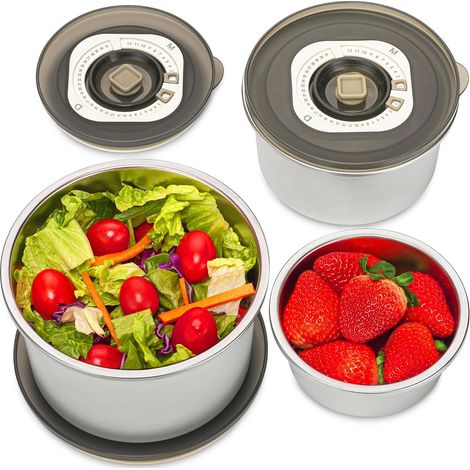 Ensemble de 3 boîtes à lunch en acier inoxydable scellées sous vide, couvercles silicone, étanches, qualité alimentaire (1/5)