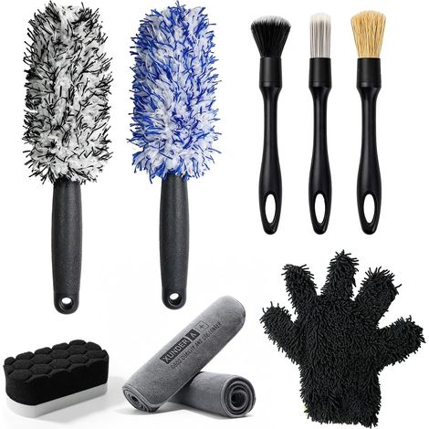9 Pcs Microfiber Car Wheel Rim Cleaning Brushes (1/5)
