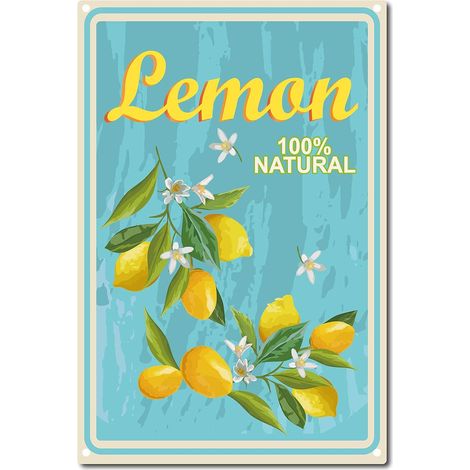 Citron Étain Signe Fruits Frais Vintage Métal Étain Signe Rétro Fer Affiche Peinture pour la Maison Bar Café Cuisine Restaurant Décoration Murale, 8 x 12 pouce (1/5)