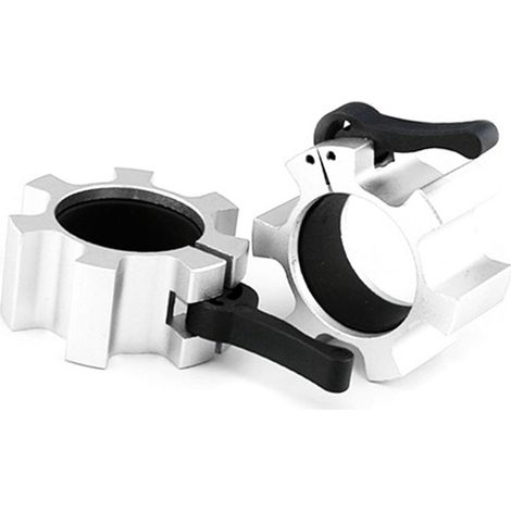 Lot de 2 colliers de serrage pour haltères de 50 mm, en alliage d'aluminium à dégagement rapide, pour musculation et fitness (argenté). (1/5)