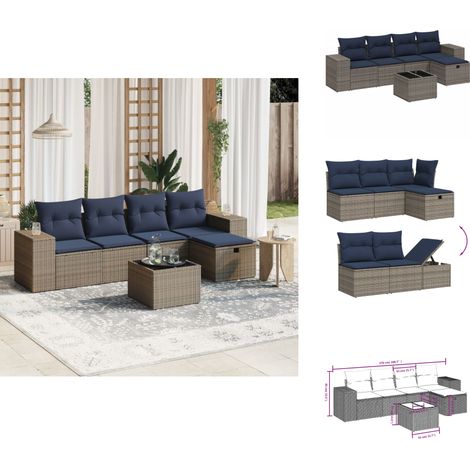 6-tlg. Garten-Sofagarnitur mit Kissen Grau Poly Rattan - Gartenmöbel - Esstischset - Rattan Gartenmöbel - Outdoor Set - Lounge Set (1/4)