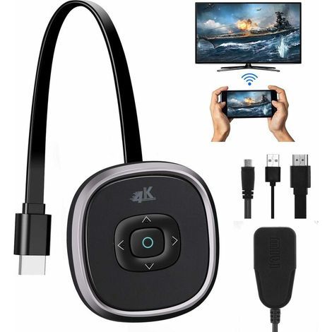 WLAN-Display-Dongle, kabelloser HDMI-Dongle 4K, kabelloser HDMI-Display-Adapter mit WLAN-Empfänger für 4K-Streaming auf Android/Windows/TV, unterstützt AirPlay/Miracast/DLNA (1/5)