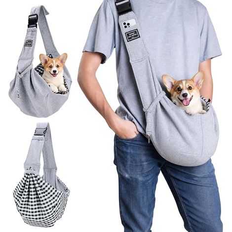 Transport Bag for Dogs Cats, Adjustable Carry Bag with Safety Rope for Small Animals, Shoulder Bag for Outdoor, Travel, Metro (Grey) (1/5)