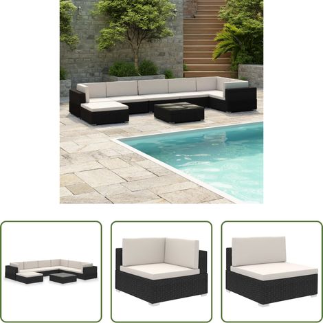 vidaXL Auflagen - 8-tlg. Garten-Lounge-Set mit Auflagen Poly Rattan Schwarz (1/5)