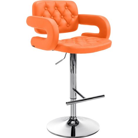 Taburete de bar x1 diseño moderno asiento tapizado en piel sintética naranja base cromada 100005957 (1/5)