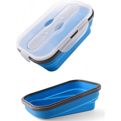 Boîte à lunch pliable en silicone, sûre et sans BPA (900 ml-bleu)