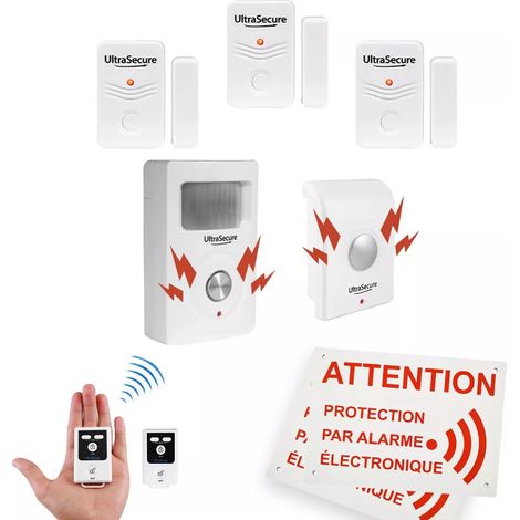 Kit alarme "local agricole" autonome sans-fil - 3 Détecteurs ouverture + 1 mouvement +sirène + télécommandes (BT) (1/5)