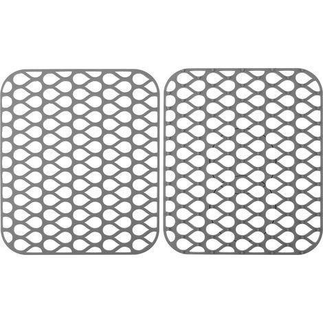 Lot de 2 protections en silicone pour évier – Résistantes à la chaleur et antidérapantes – Tapis pour évier de cuisine avec bonde arrière (gris) (1/5)