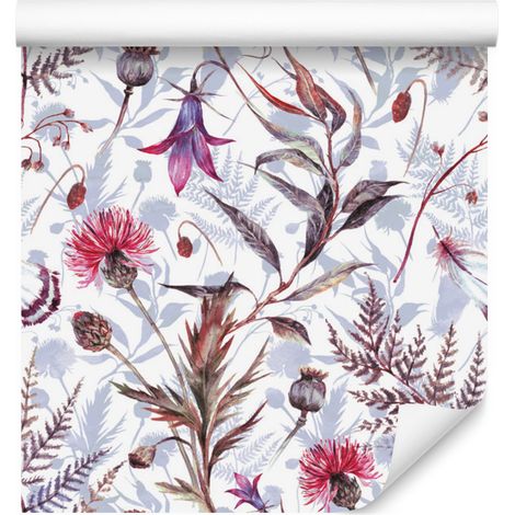 Carta da parati con motivo floreale ad acquerello per soggiorno e camera da letto, 50x1000 cm (1/5)