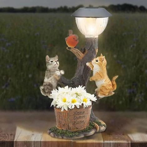 Jardin de fées, Statue de Jardin, Ornement Solaire Ornement lumière résine Statues de Chats lumières solaires pour pelouse de