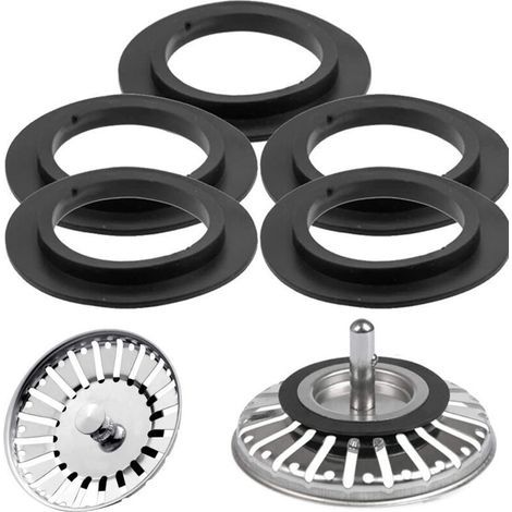 Abflussdichtung, 6er-Pack, 54 mm Außendurchmesser, 32 mm Innendurchmesser. Für Küchen-, Badewannen- und Waschbeckenabflüsse. Elastomerdichtung für Siebeinsätze, Ablassventile und Spülbeckensiebe. (1/5)