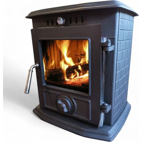 Stufa in ghisa riscaldamento a legna 5,1Kw con laterali decorati (1/4)