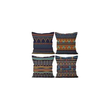 Housses de Coussin Lot de 4, Motif Boho Géométrie Bohème Rétro Doux Court Peluche Carré Taie d'oreiller pour Sofa Canapé Chambre Auto Chaise Domicile Décor 45x45cm