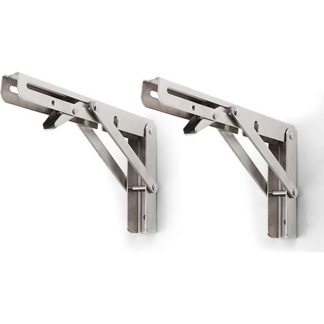 Supports d'étagère pliables en acier inoxydable 304 robuste et peu encombrants, vendus par paires, parfaits pour les étagères temporaires de bateaux et les environnements marins difficiles.