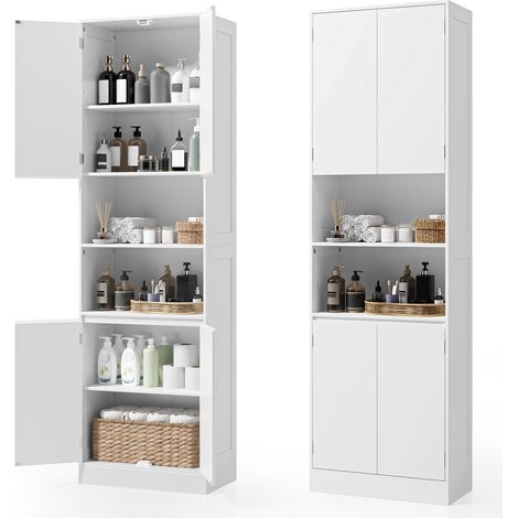 Colonne de Salle de Bain 190 cm de Haut Bealife Meuble de Rangement avec 2 portes Étagères Réglables 57 x 30 x 190 cm Blanc (1/5)