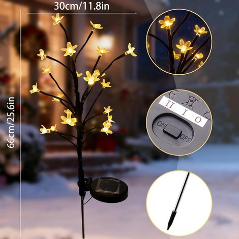 2 lampes solaires fleurs de cerisier, LED IP67, décoration chemins/pelouse/terrasse/clôture.