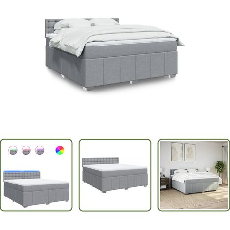 vidaXL Surmatelas -  Sommier à lattes de lit avec matelas Gris clair 180x200cm Tissu (1/5)