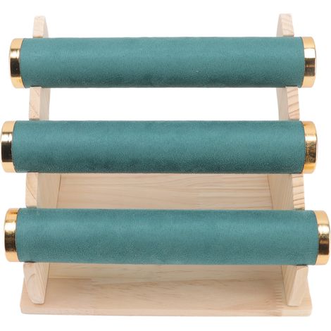 Présentoir à bijoux à 3 niveaux détachables avec plateau en bois pour bracelets, montres et accessoires (vert). (1/5)