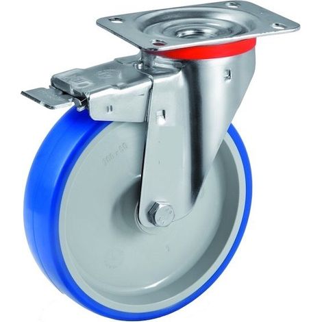 Roulette pivotante à frein diamètre 100 mm roue polyuréthane BLEU-SOFT® - 120 Kg (1/2)