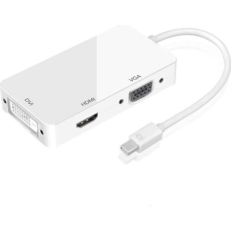 Mini Displayport vers HDMI Vga Dvi câble adaptateur 1080P 3-en-1 Thunderbolt Mini DP vers HDMI Vga convertisseur, pour Macbook Microsoft Lenovo Thinkpad Carbon Touch Helix (blanc) (1/5)