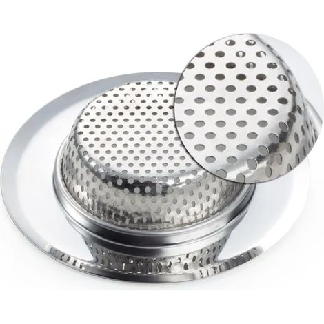 Passoire d'évier en acier inoxydable, lot de 2, filtre anti-obstruction pour cuisine et salle de bain, argentée, 7 cm (1/5)