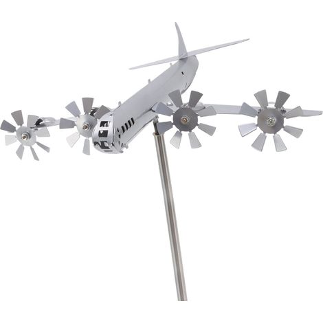 Avion sculpture éolienne en acier inoxydable, moulin à vent rotatif sans électricité, décoration jardin métal, montage facile, modèle avion pour pelouse (1/5)