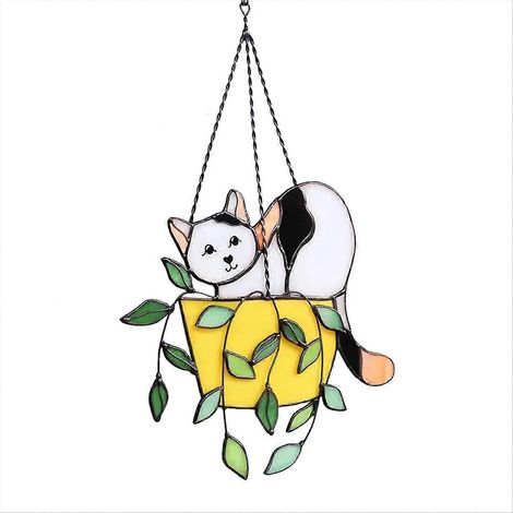 Vitrail représentant un chat dans un pot de fleurs, Hangins, B (1/5)