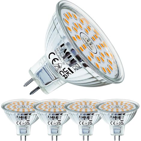 Ampoules LED GU5.3 Blanc Chaud, Lot de 4, 6W MR16 Équivalent 50W Halogène, 2700K 550 Lumens Non Dimmable, Éclairag sans Scintillement, Large Faisceau 120° Spot, AC/DC 12V Lampe à Réflecteur (1/5)