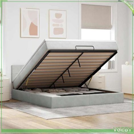 Cadre de lit ottoman 3312638 - velours gris clair - 180x200 cm - rangement hydraulique (1/5)
