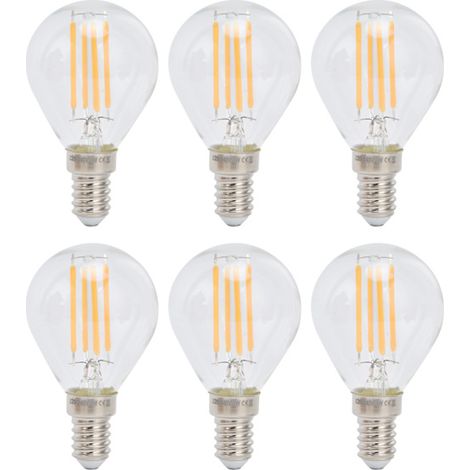 Filiyano-Lot de 6 ampoules LED G45 E14 à filament transparent, dimmables, 4 W, style vintage, blanc chaud, 220 V, pour lustres (1/5)