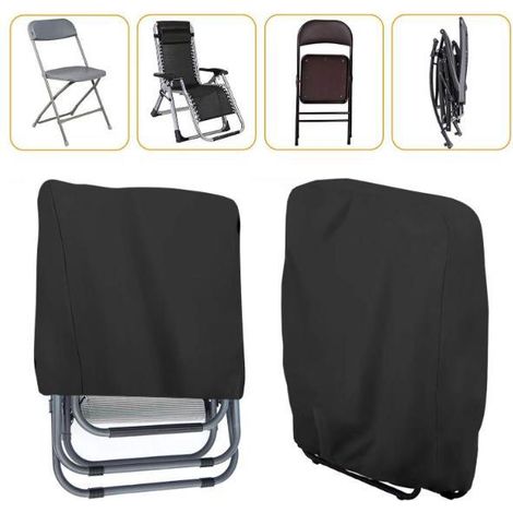 Housse anti-poussière pour chaise pliante - Tissu Oxford 210D - Résistante au soleil et imperméable - Noire (1/4)