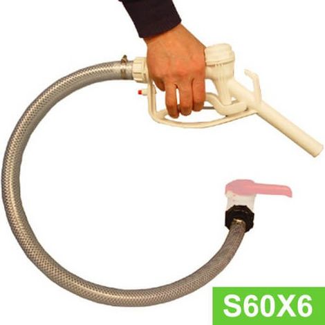 Multicuves – Kit vidange cuve eau 1000 L S60X6 – Tuyau PVC 1 m Ø 25 mm – Pistolet PP blanc avec joint FPM – Raccord taraudé S60X6 (1/4)