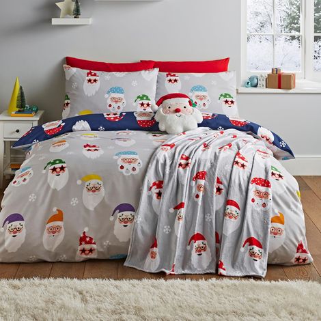 Housse de Couette réversible avec taie d'oreiller Motif Père Noël Gris (1/5)