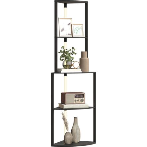Lampadaire sur pied salon, lampadaire avec étagères d'angle à 4 niveaux, luminosité réglable, 55,5 x 39,5 x 163 cm, noir (1/5)