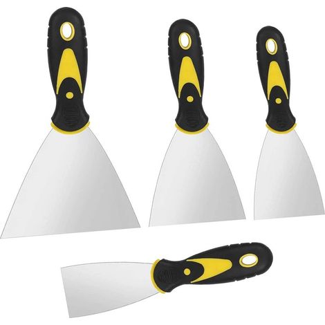 4 PCS Grattoir à Papier Peint en Acier Inoxydable Couteaux à Mastic avec Poignée Souple Métal Grattoir à Lame pour Cloison Sèche Outils de Plâtrage (1/5)