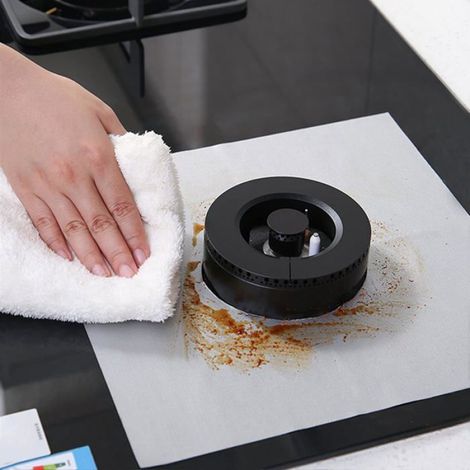 Protecteurs de cuisinière à gaz réutilisables, lot de 8 couvercles antiadhésifs pour brûleurs, dimensions 27 x 27 cm, protection anti-salissures pour plaques de cuisson gaz (1/4)