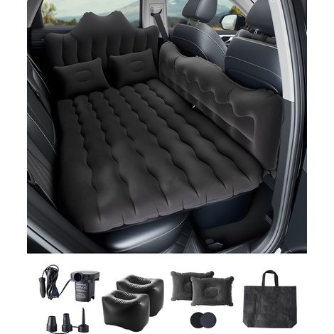 VEVOR Matelas gonflable pour voiture, lit gonflable floque pour siege arriere, matelas de couchage portable et durable avec pompe a air, 2 oreillers, embout, sac de transport, pour SUV, MPV, noir