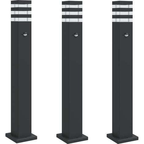 Lámparas de pie para exterior con sensor 3 piezas 80 cm aluminio negro 020042566