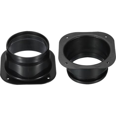 Set di 2 flange di collegamento per condotti, quadrate e rotonde, in plastica dritta, ideali per sistemi di ventilazione (nere, 10,2 cm)